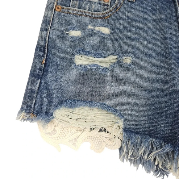 Hand Embroidered Aeropostale Cheeky Denim Shorts Distressed Lace Boho Floral - Picture 3 of 8